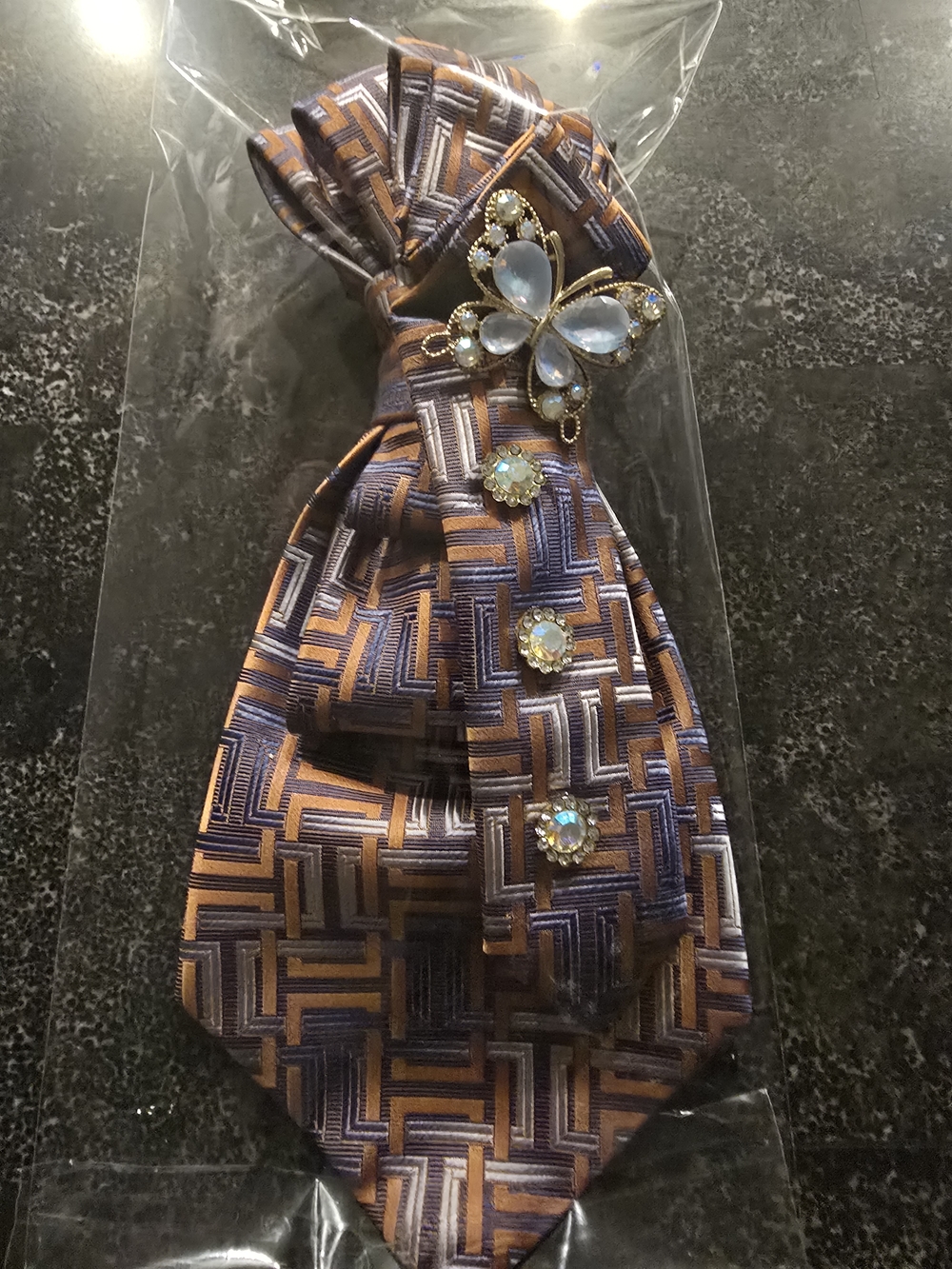 Women’s Fashion Neck Scarf with Butterfly Brooch - (Handcrafted) - Picture 2 of 2